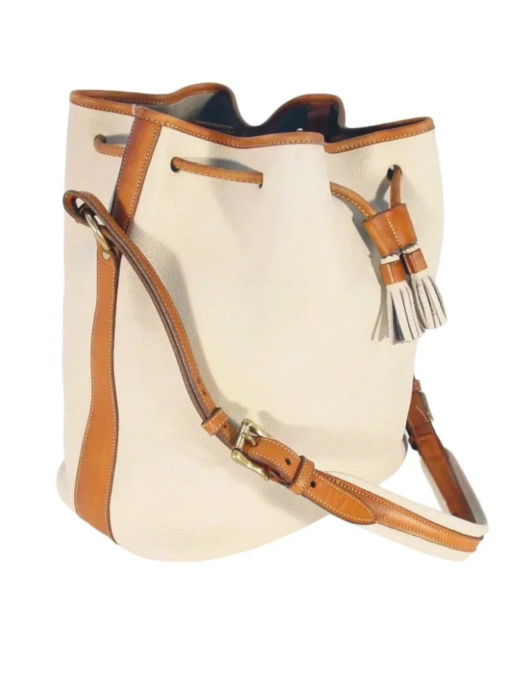 DOONEY & BOURKE 80's Vintage AWL Cream Leather Drawstring Bucket Shoulder Bag - Picture 7 of 10